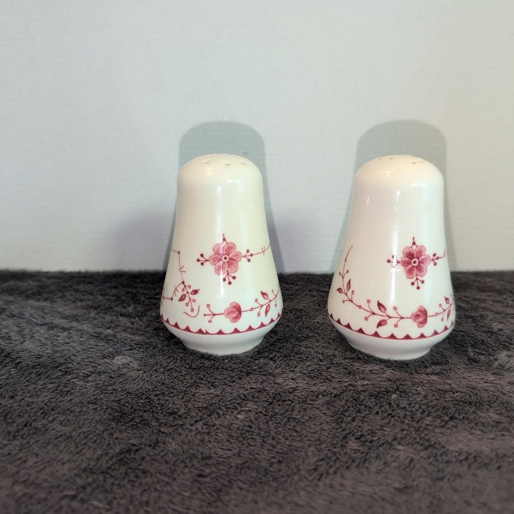 Vintage "Erica Pink" England Salt and Pepper Shakers Red Floral Pattern Set of 2